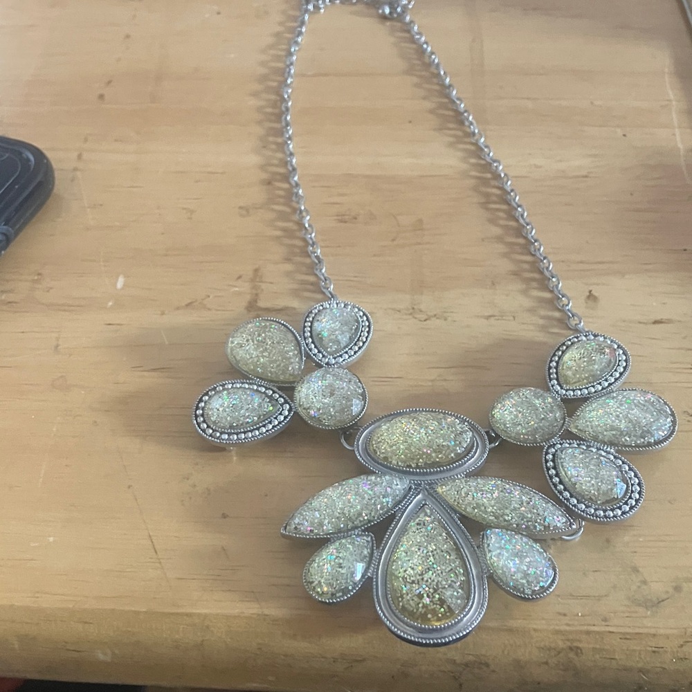 Elegant Silver and iridescent Statement Necklace